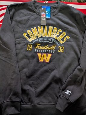 NFL Washington Commanders Black Crewneck with Gold & Burgundy Logo